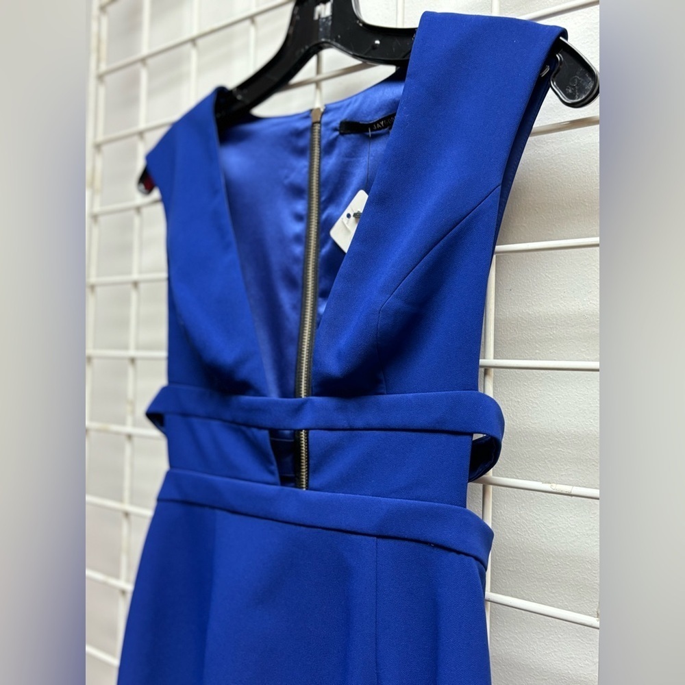 Jay Godfrey NWT Blue mini cocktail dress with plunge v neckline and side cutouts - Picture 3 of 10